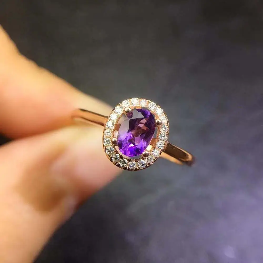 Кольцо из натурального и настоящий аметист серебро 925 пробы драгоценный камень