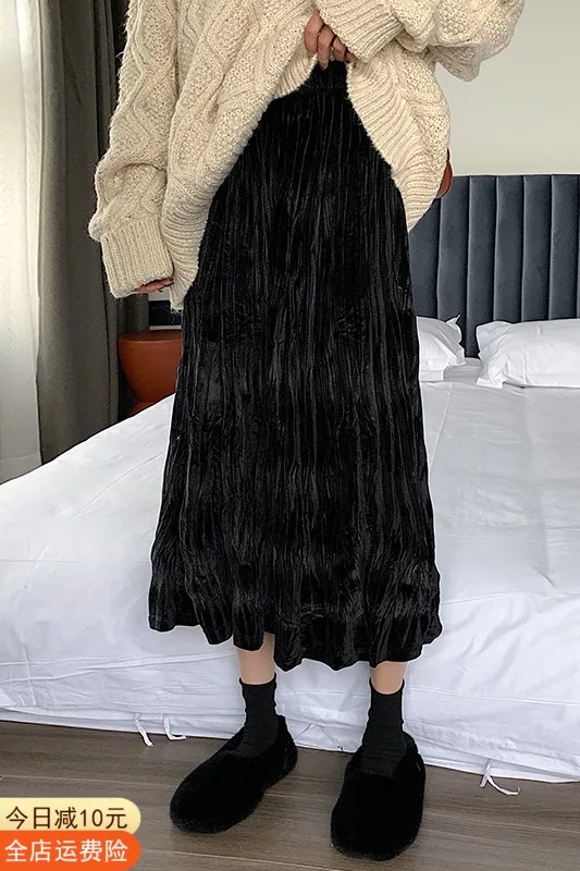 

Mid Length Skirt Autumn 2021 New Winter With Sweater Women's Knitting Light Ripe Design Small Crowd Pleats