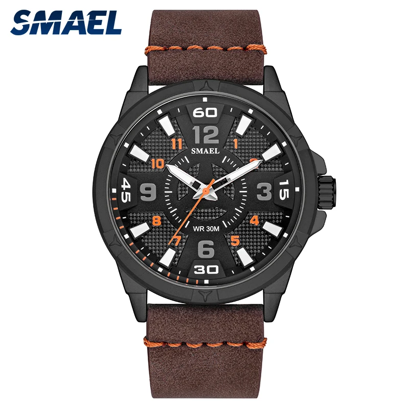 

SMAEL 2021 Fashion Men's Quartz Wrist Watch With Leather Strap Minimalist Casual Waterproof Creative Watch SL-9102