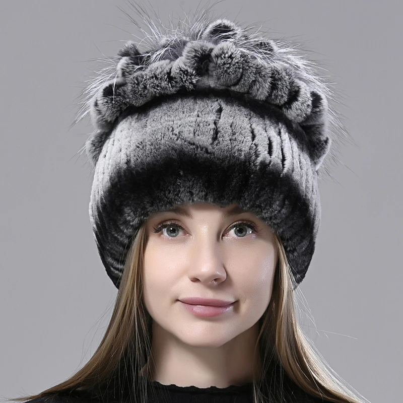 

Женские зимние шапки, вязаные высококачественные элегантные женские шапки из натурального меха