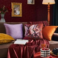 american bird butterfly velvet cushion cover floral plants pillow cover farmhouse home decor sofa decorative pillows 45455050