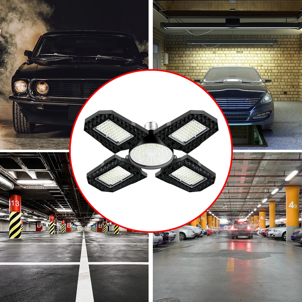

E27 Bulb LED Garage Light 4 Leaf Super Bright Wall Lamp 85-265V Bombillas Foldable Industrial Lighting 200W 300W 400W Spotlight