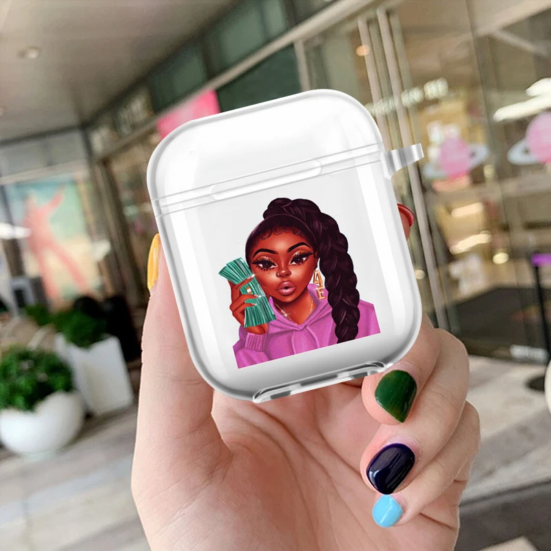 

African Art Black Girl Bluetooth Wireless Earphone Cover AirPods Pro Charging Box Bags Money Girl TPU Case for Apple AirPods 1 2