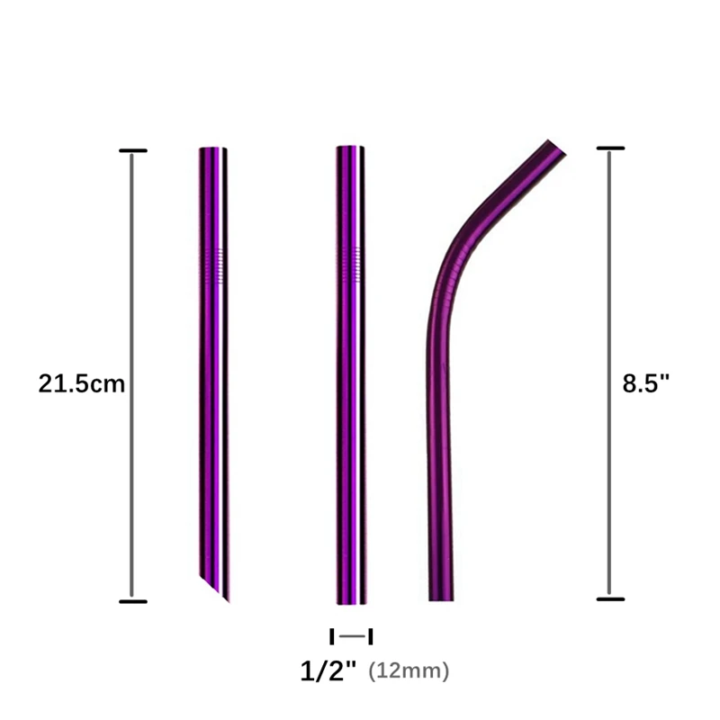 60 шт. 12 мм Питьевая соломинка многоразовая металлическая фотоблестящая