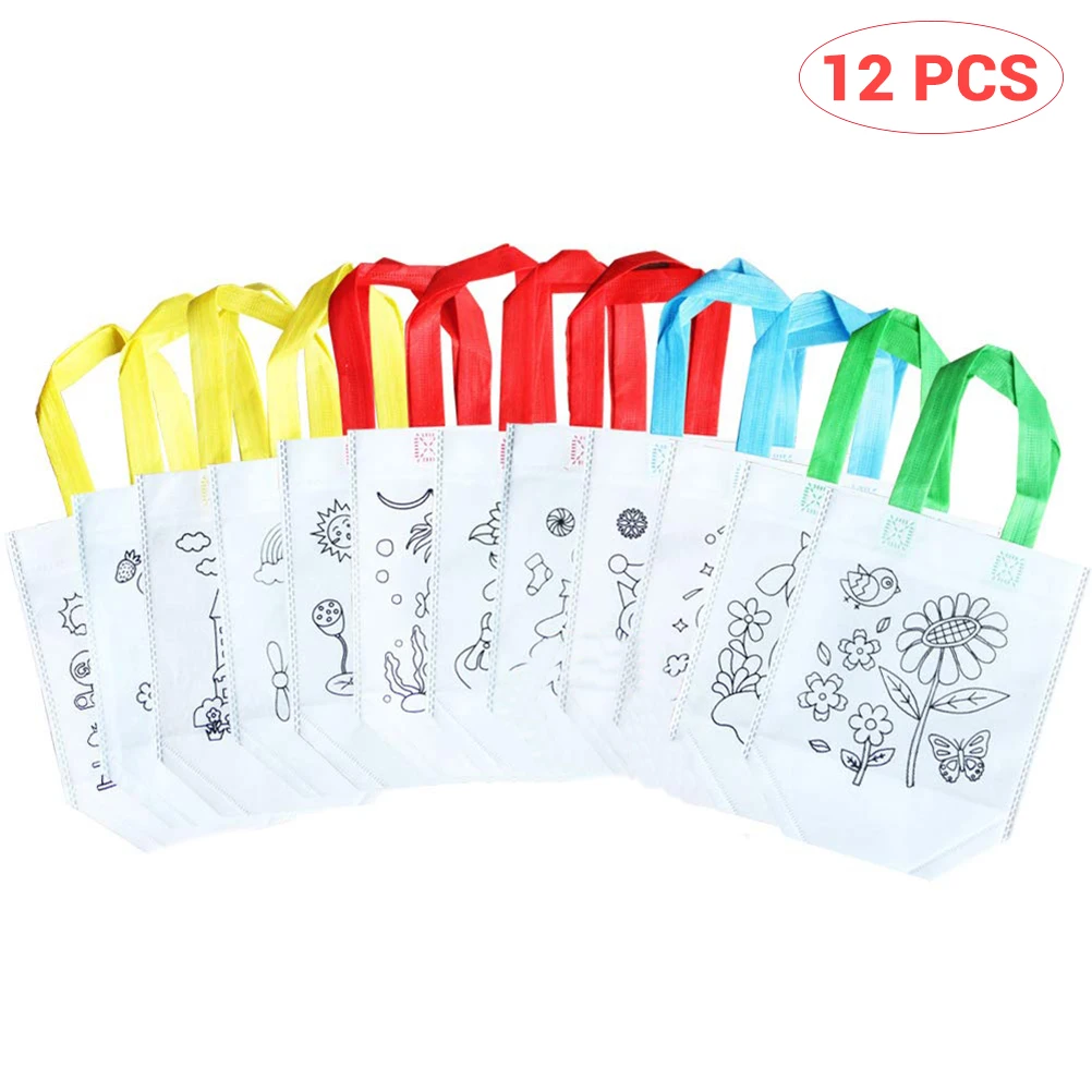 

12pcs DIY Graffiti Tote Bag Children'S Non-Woven Grocery Bag Handmade Painting Color Filling Puzzle Graffiti Bag Drawing Toy #20