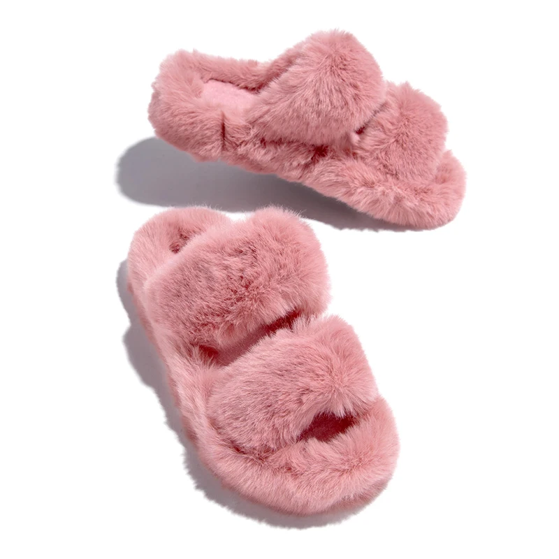 

Indoor Women Fur Slippers Fluffy Soft Furry Slides Thick Flats Heel Non Slip House Shoes Ladies Luxury Design Footwear