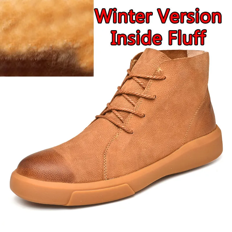 Winter Brown Surgut, фирменные Мужские ботинки ПУ мокасины из искусственной кожи для Для мужчин осень-зима обувь Для мужчин полусапоги зимние мотоботы размер 38-47 - Цвет: Winter Brown