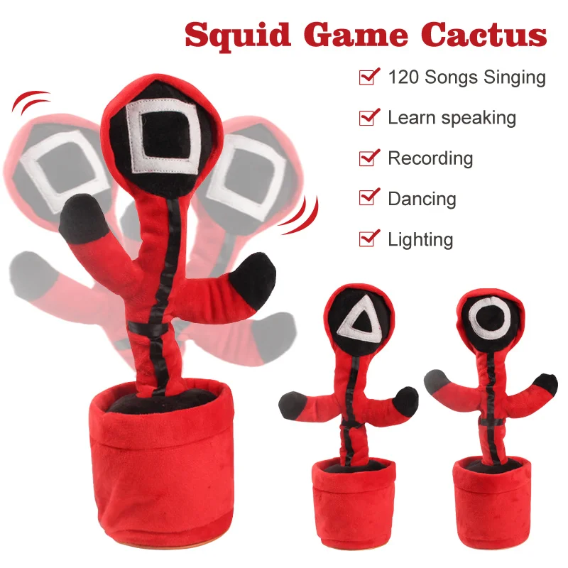 

Squid Game Dancing Cactus Plush Sing Voice Bluetooth 120 Songs Recording Lighting Electronic Plush Dancer Toy Kid Christmas Gift