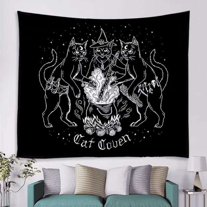 

Black Cat Queen Goddess Pattern Decor Tapestry Wall Hanging Witchcraft Hippie Tapestry Wall Carpets Psychedelic Tapestry Blanket