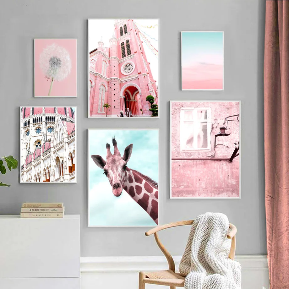 

Dandelion Giraffe Desert Church Pink Wall Art Canvas Painting Nordic Posters And Prints Wall Pictures For Living Room Home Decor
