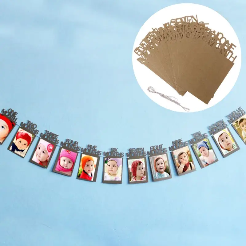 

1-12 Months Baby 1st Birthday Party Photo Frame Shower Bunting Banner Home Decor 40JC