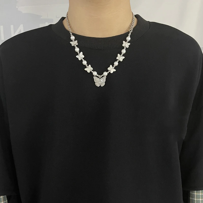 

Gothic Butterfly Pearl Beads Alloy Pendant Necklace Gifts for Women Friends Harajuku Punk Animal Choker Necklace Trendy Jewelry