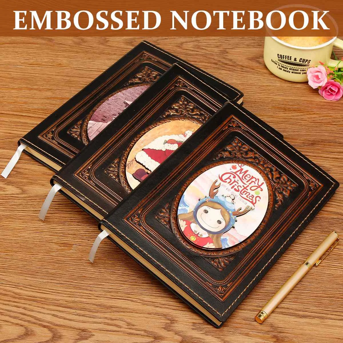 

Retro Thicken Blank Paper Notebook Notepad Leather Book A5 Embossed Planning Notebook