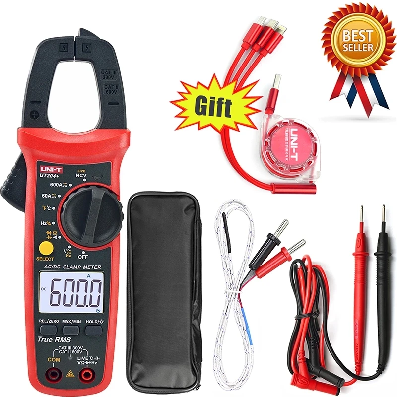 

UNI-T UT204+Clamp Meter NCV,400-600A With Temperature Test Auto,UT204 plus True RMS High Precision Multimeter.Send a Test Line.