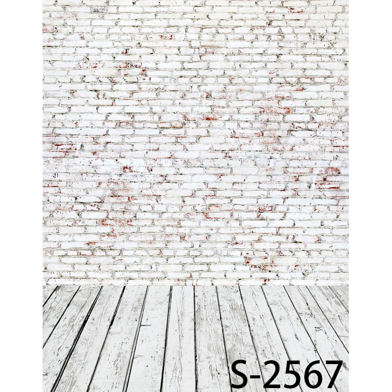 Виниловый фон для фотосъемки с кирпичной стеной изображением деревянного пола