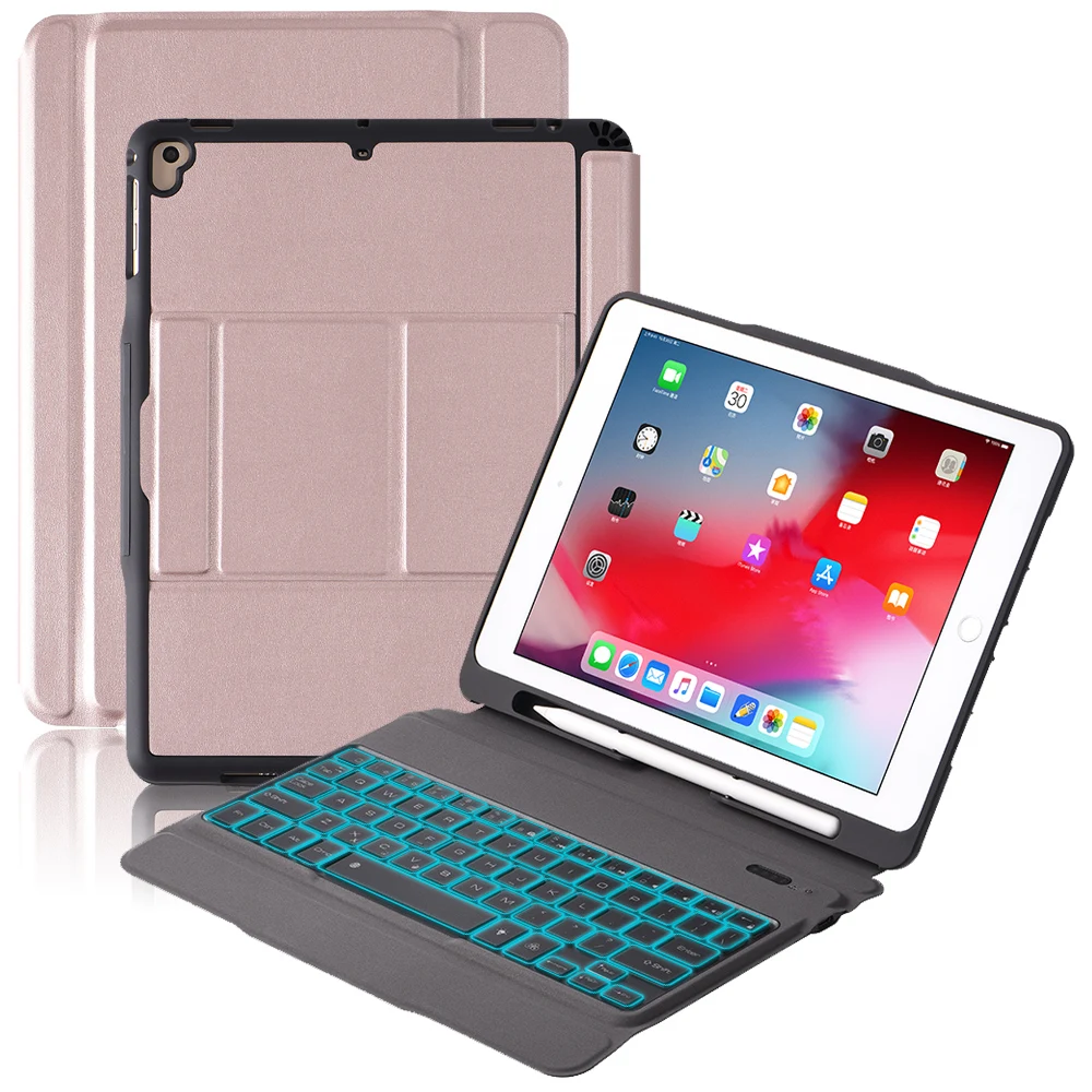 1 Bluetooth клавиатура с из искусственной кожи чехол для iPad Air 1 2 iPad Pro 9,7 дюймов Bluetooth клавиатура 7 цветов с подсветкой водонепроницаемый - Цвет: 1