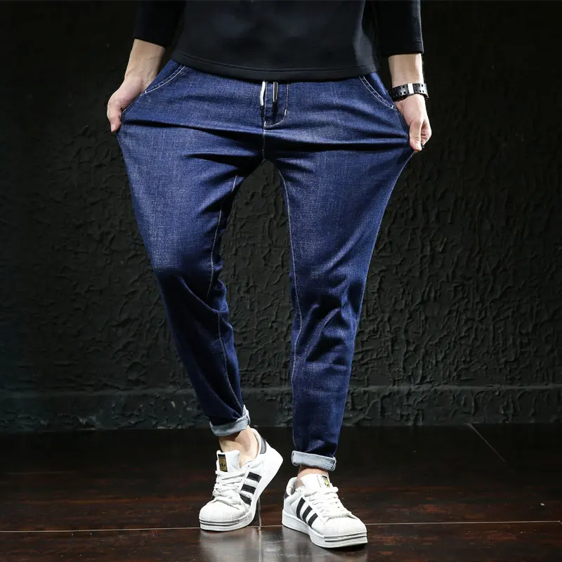 Большие размеры M-7XL черные синие джинсы мужские джинсовые потертые штаны для