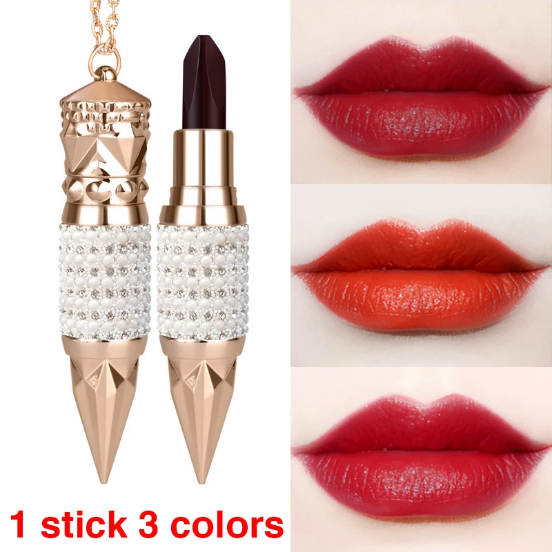 

1 stick 3 colors Colors Lips Makeup Lipstick Lip Gloss Long Lasting Moisture Cosmetic Lipstick Red Lip Matte Waterproof 3.8g