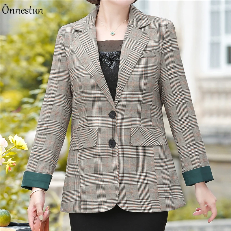 

Plaid Blazer Woman Long Sleeve Women's Jackets Spring Autumn Woman Clothing Casual Slim Elegant Female Jacket