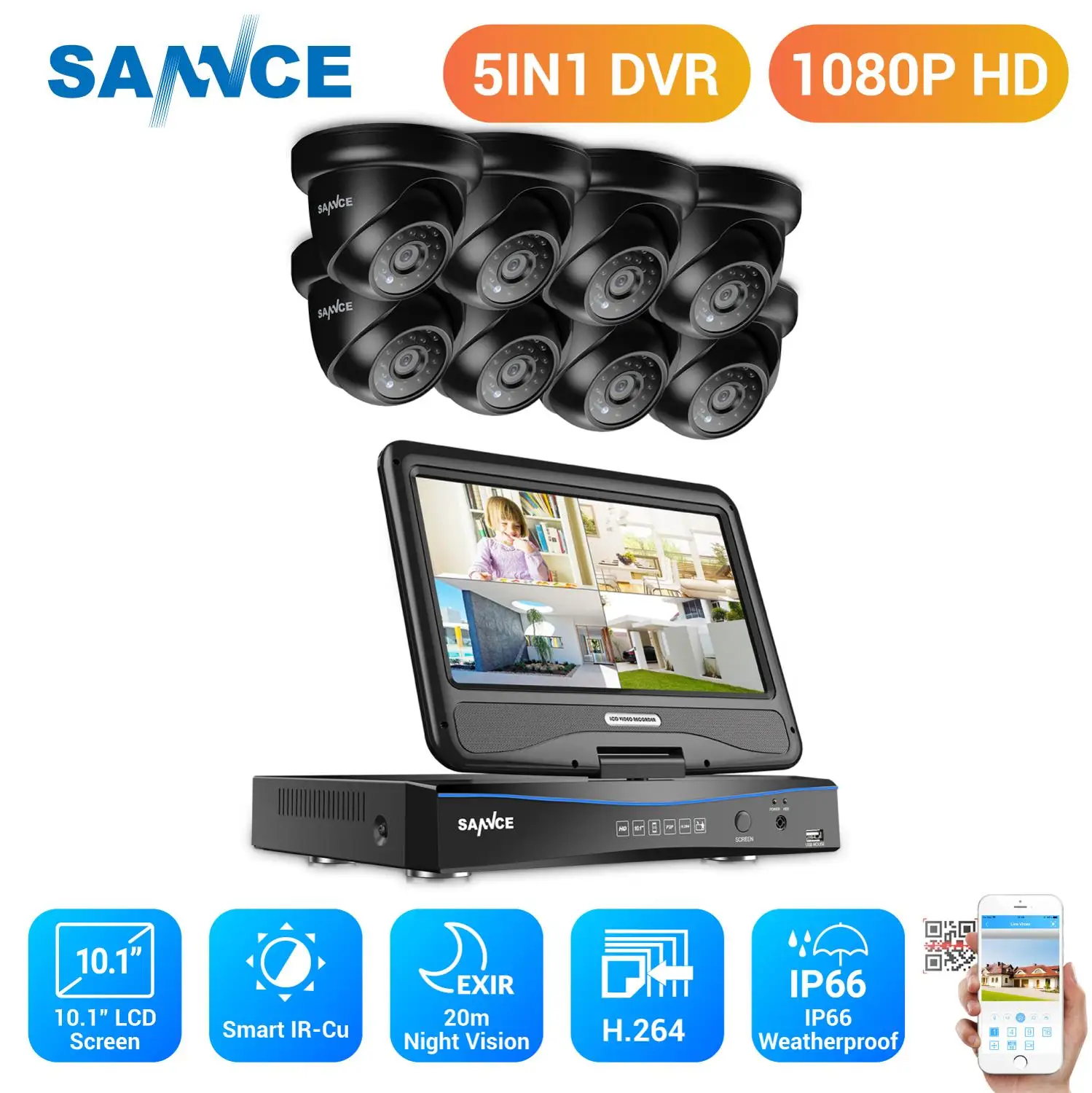 Камера Наружного видеонаблюдения SANNCE 8 каналов 1080N HDMI DVR шт. 1080 P 2 МП IR IP66 с защитой