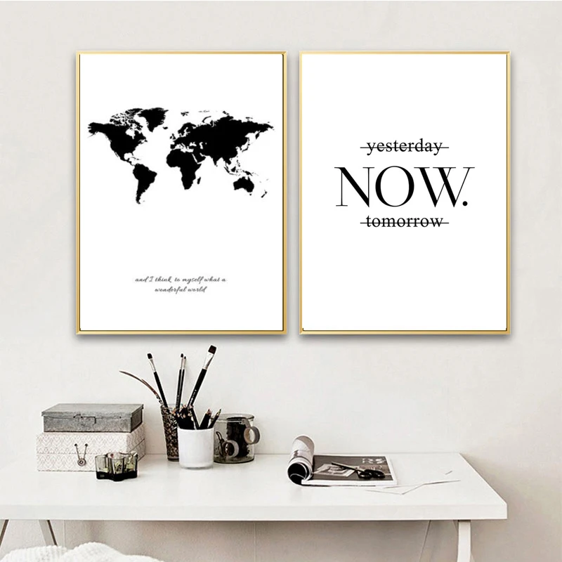 Карта мира холст Настенная картина живопись черно белая печать Декоративные