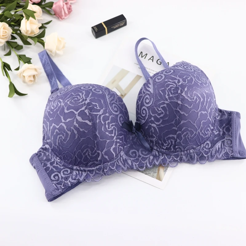 Beauwear французский стиль кружева девушка тонкая чашка C D женское белье Глубокий V сексуальный женский бюстгальтер размера плюс 42D 44D 46D 48D мягкие бюстгальтеры для женщин - Цвет: Grey