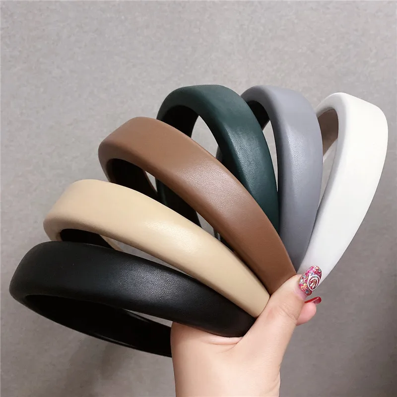 

Korea retro all-match PU leather sponge headband temperament fashion small fragrance style imitation leather headhoop female