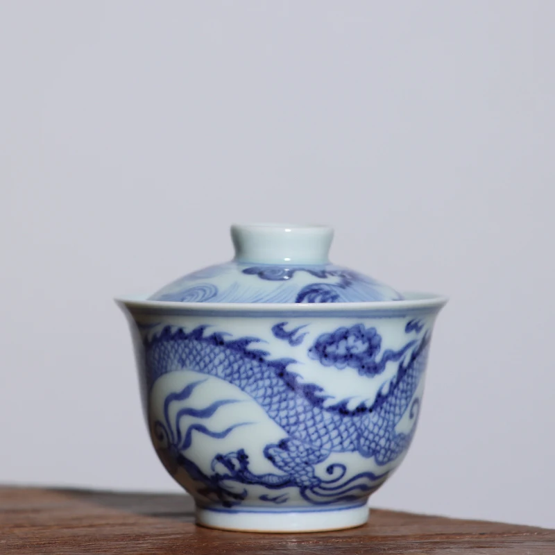 Jingdezhen imitaci&oacute;n Ming azul y blanco monta&ntilde;a Creaci&oacute;n de habitaci&oacute;n pintada a mano tenglong dos tueen 100 cc-1