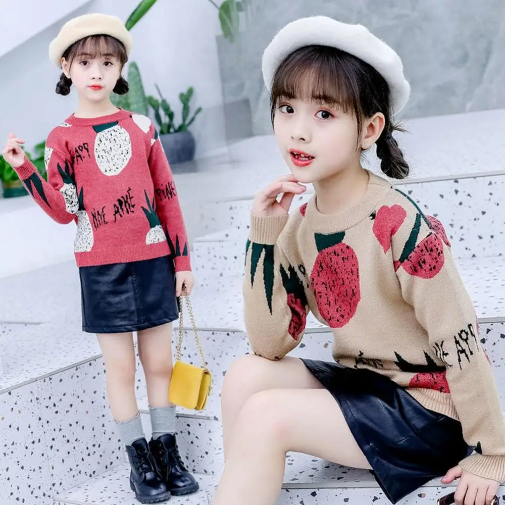 

2020 Autumn Girls Knitted Sweaters Kids Print Cotton Pullover Bottoming Shirts Toddler Baby Girl Winter Clothes Teenage Sweater