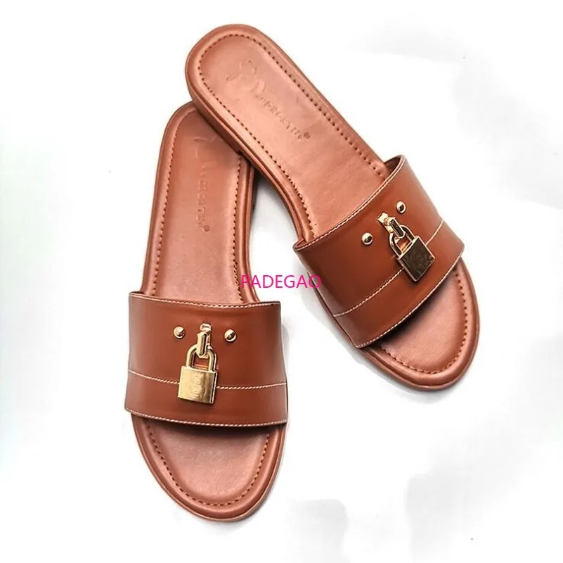 

Spring/summer New 2020 Leather Lock It Women Sandals Flat Bottom Non-slip Durable Casual Wild Home Beach Slippers Ladies Mules