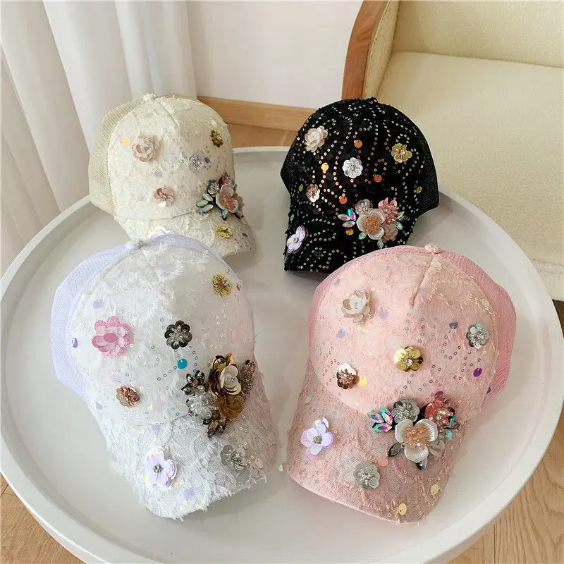 

baseball caps for women and men Casual Rhinestones Skull cap Flowers new fashion high quality Unisex hat Female Peaked cap