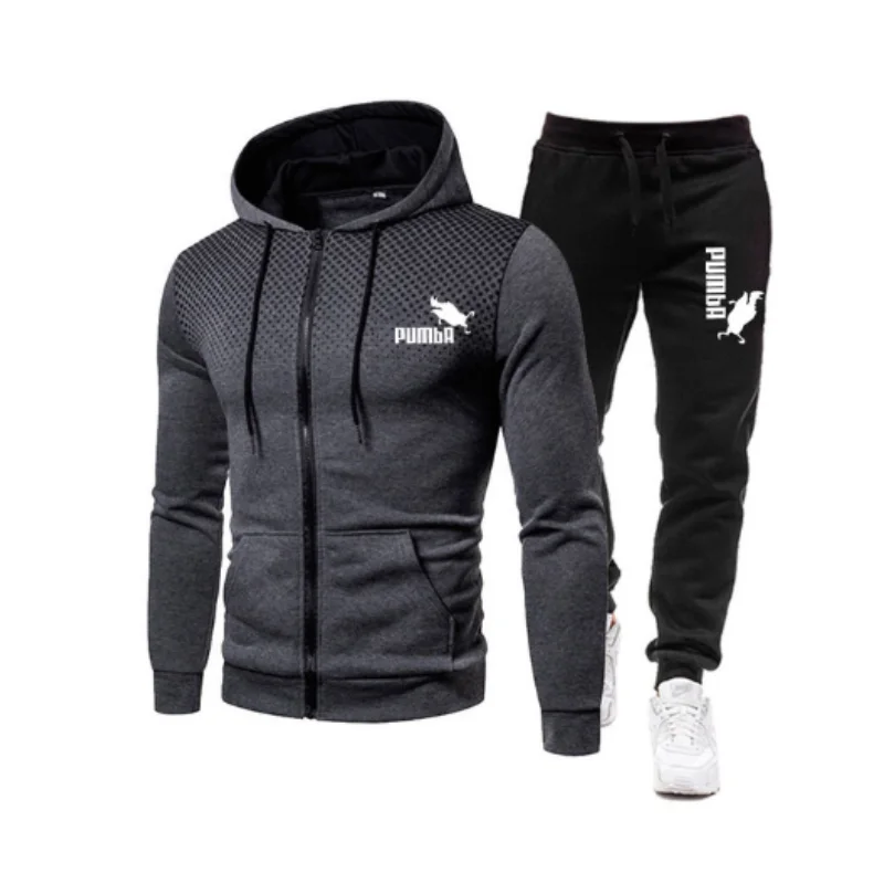 Sportsuit Sportsuit Men's Fall/Winter Hooded Sweatshirt Lash Up Sportsuit 2021 Men's Zip-up Sweatshirt Two Casual Suit