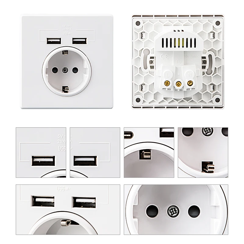 Herepow Usb Wall Power Google Home Appliance Sockets 16A EU Standard Outlet 110V-250V Dual USB Electrical Socket Charger Port |