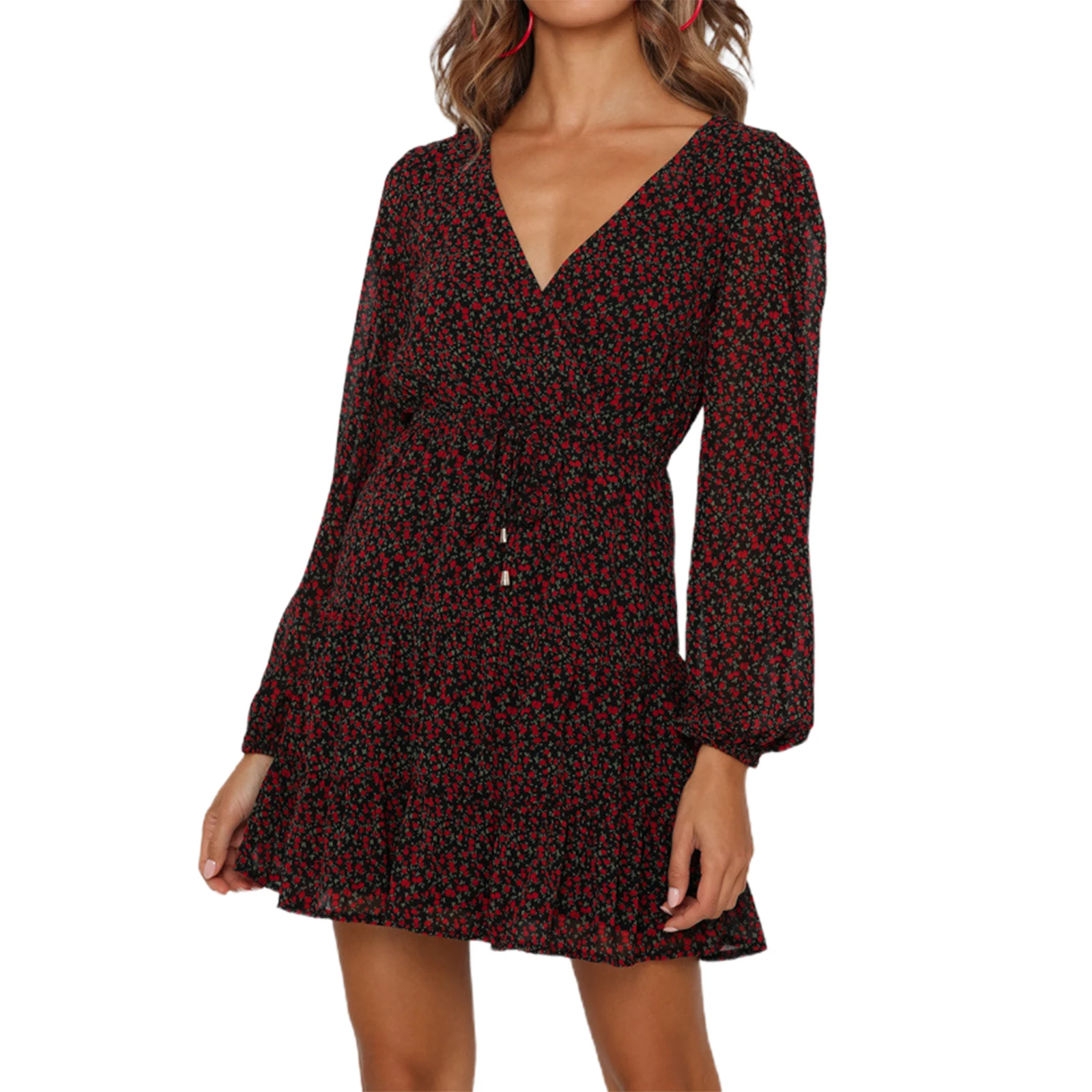 

Hirigin платья для женщин 2021 летние модные сексуальные платья с глубоким V-образным вырезом и длинным рукавом с принтом платья средней длины же...