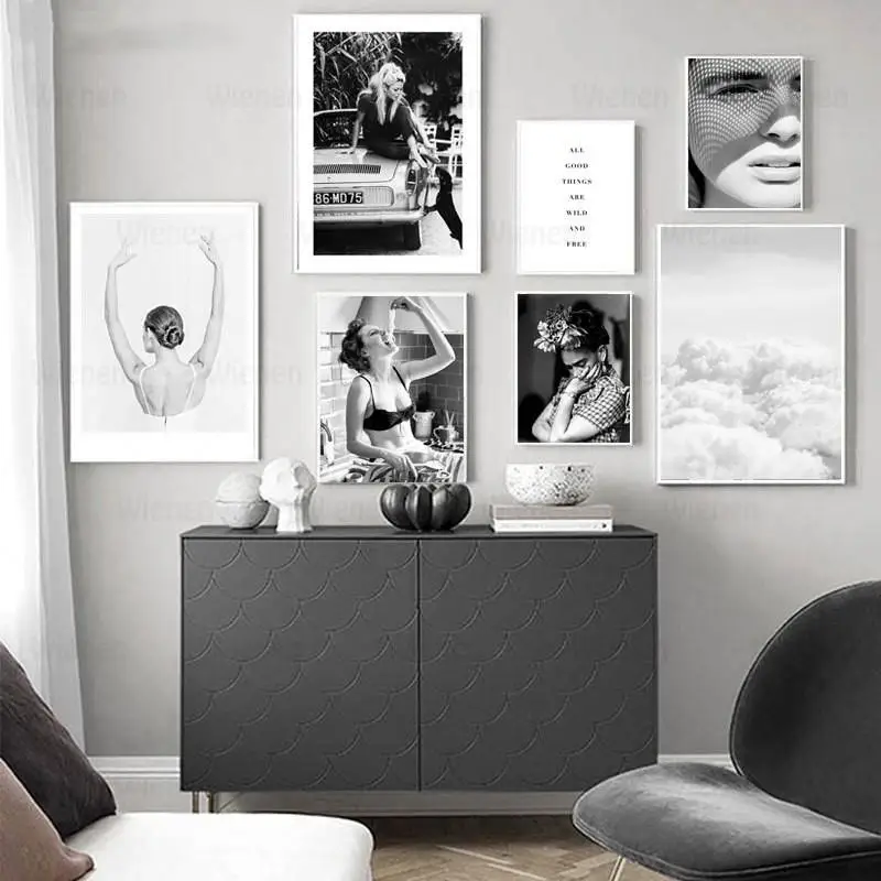 

Sexy Fashion Girl Canvas Painting Black and White Wall Art Nordic Minimalist Poster and Prints Landscape Pictures for Home Decor