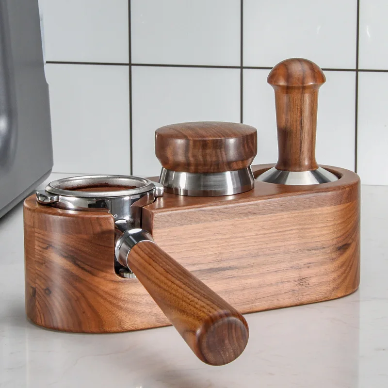 Prensa de caf&eacute; en polvo con mango de nogal, polvo de tela 51/53/58.5mm, martillo de polvo constante, profundidad ajustable, Tampers de mano Espresso-2