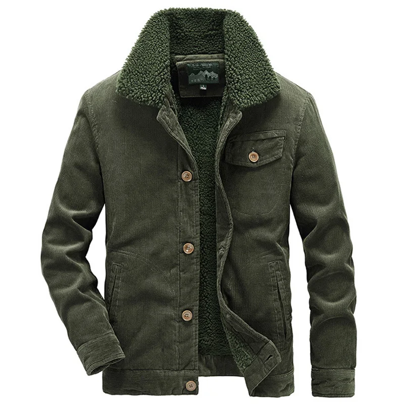 

Winter Jacket Men Warm Corduroy Jackets And Coats Outwear Windbreaker Fleece Cotton Jacket Outwear Multi-pocket Men Clothing