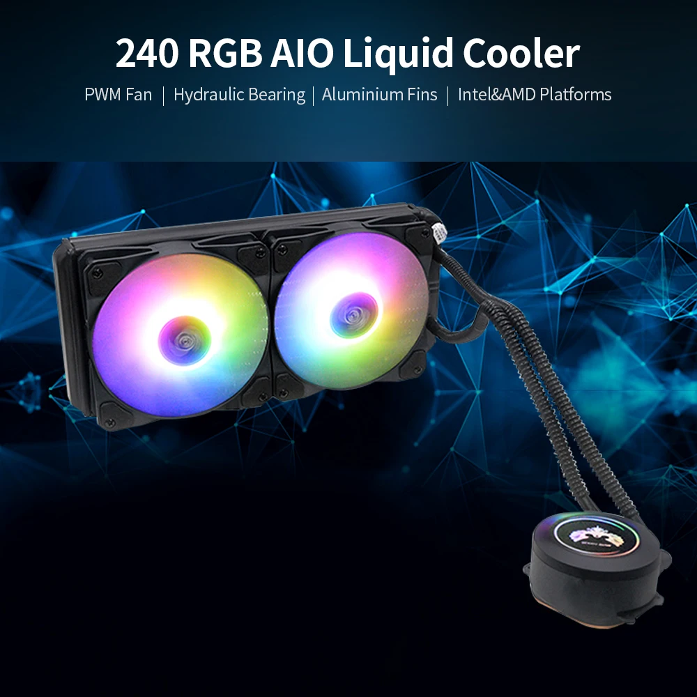 360 RGB AIO CPU охладитель жидкости PWM вентилятор медный насос головка плотные