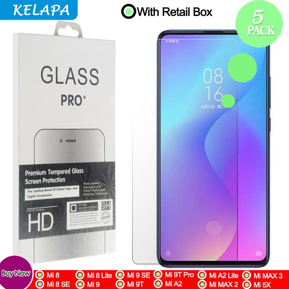 

Закаленное стекло 5 шт./лот, Защита экрана для Mi 9T Pro Mi 8 Lite Mi 9 SE, Защитное стекло для Xiaomi Mi A2 Lite 5x Max 2 3, стекло