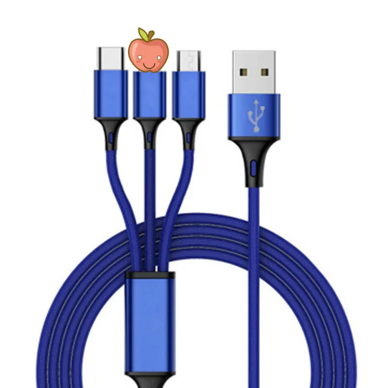 USB линия передачи данных 3а быстрая зарядная линия 1,2 м одна тяга три линии зарядки кабель передачи данных применяется для type-c для iphone