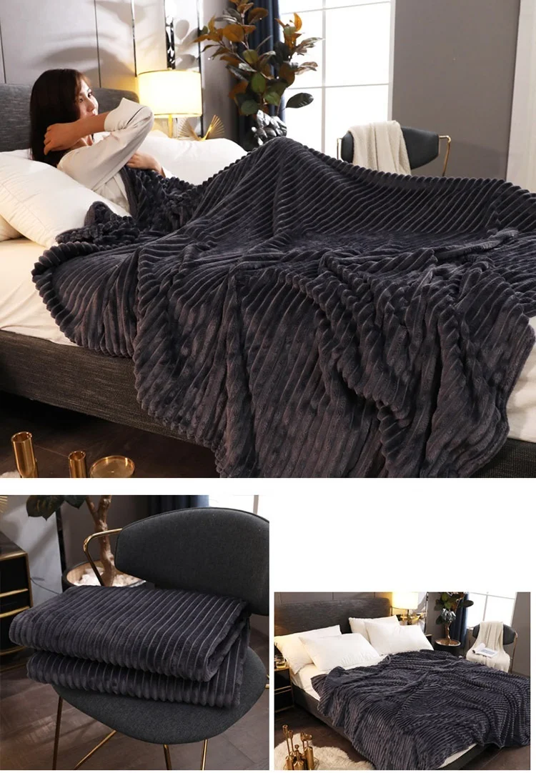 Однотонные мягкие стеганые фланелевые одеяла для кровати покрывало в полоску