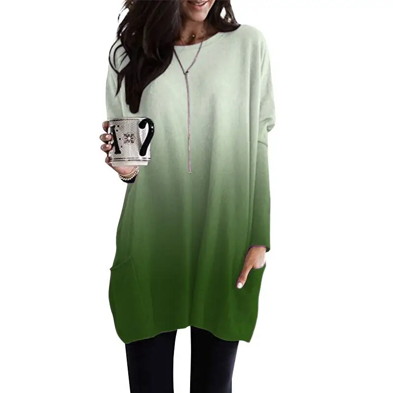 Женская футболка с карманами Повседневная длинным рукавом и градиентом большие