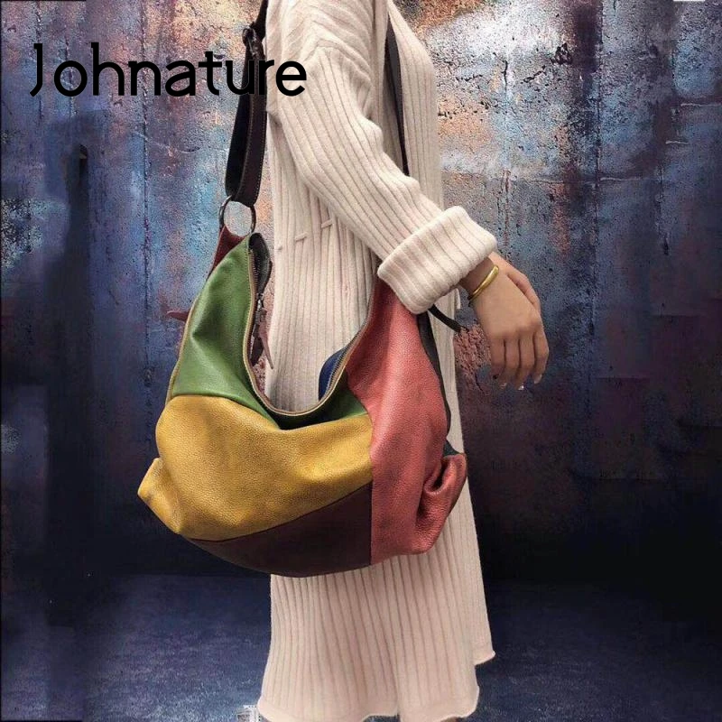 Женская сумка хобо в стиле пэчворк Johnature винтажная вместительная из мягкой