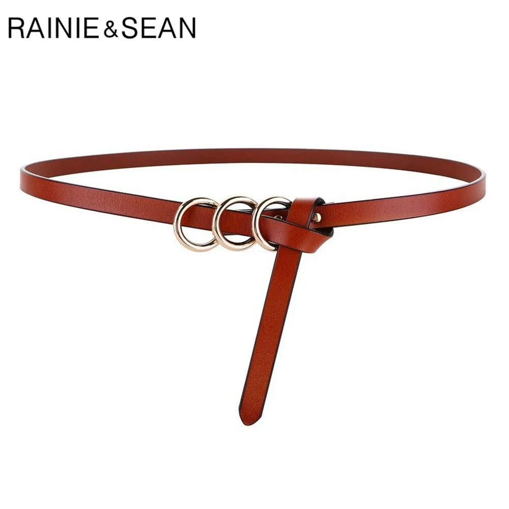 

Women Belt Brown Fashion Self Tie Waist Belt Genuine Leather Knot Thin Strap Ladies Belt for Dresses Accessories