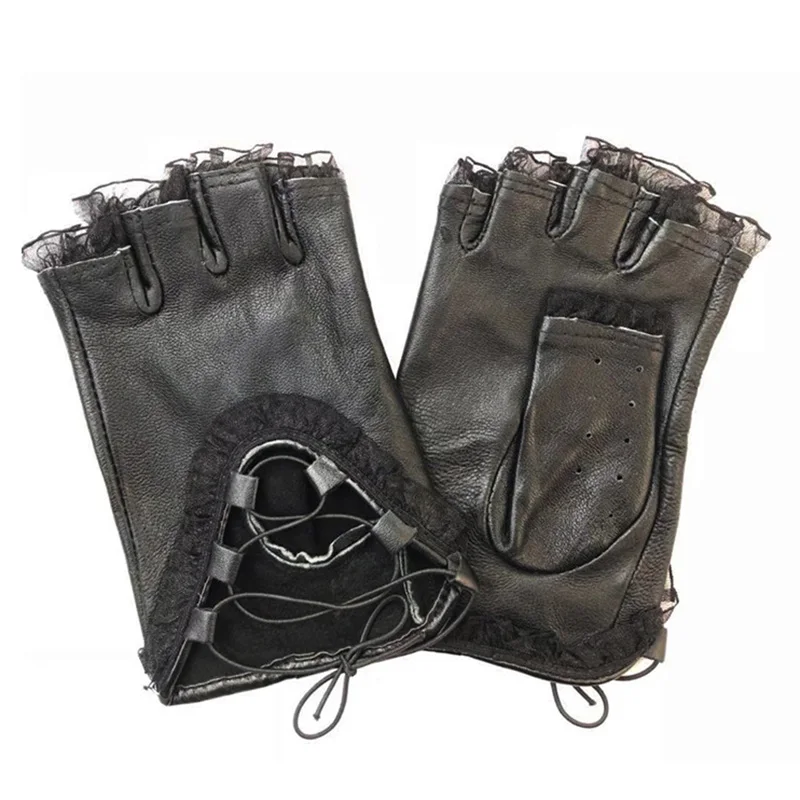 Женские кружевные кожаные перчатки модные женские без пальцев для танцев весна