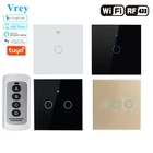 Vrey wifi умный сенсорный выключатель, приложение беспроводной пульт дистанционного света сенсорный настенный выключатель, Хрустальная стеклянная панель, работает с AlexaGoogle Home