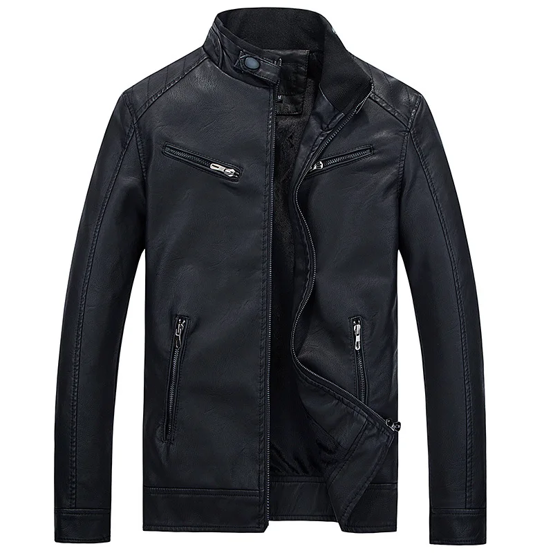Брендовая мужская кожаная куртка с воротником стойкой мотоциклетная бомбер для