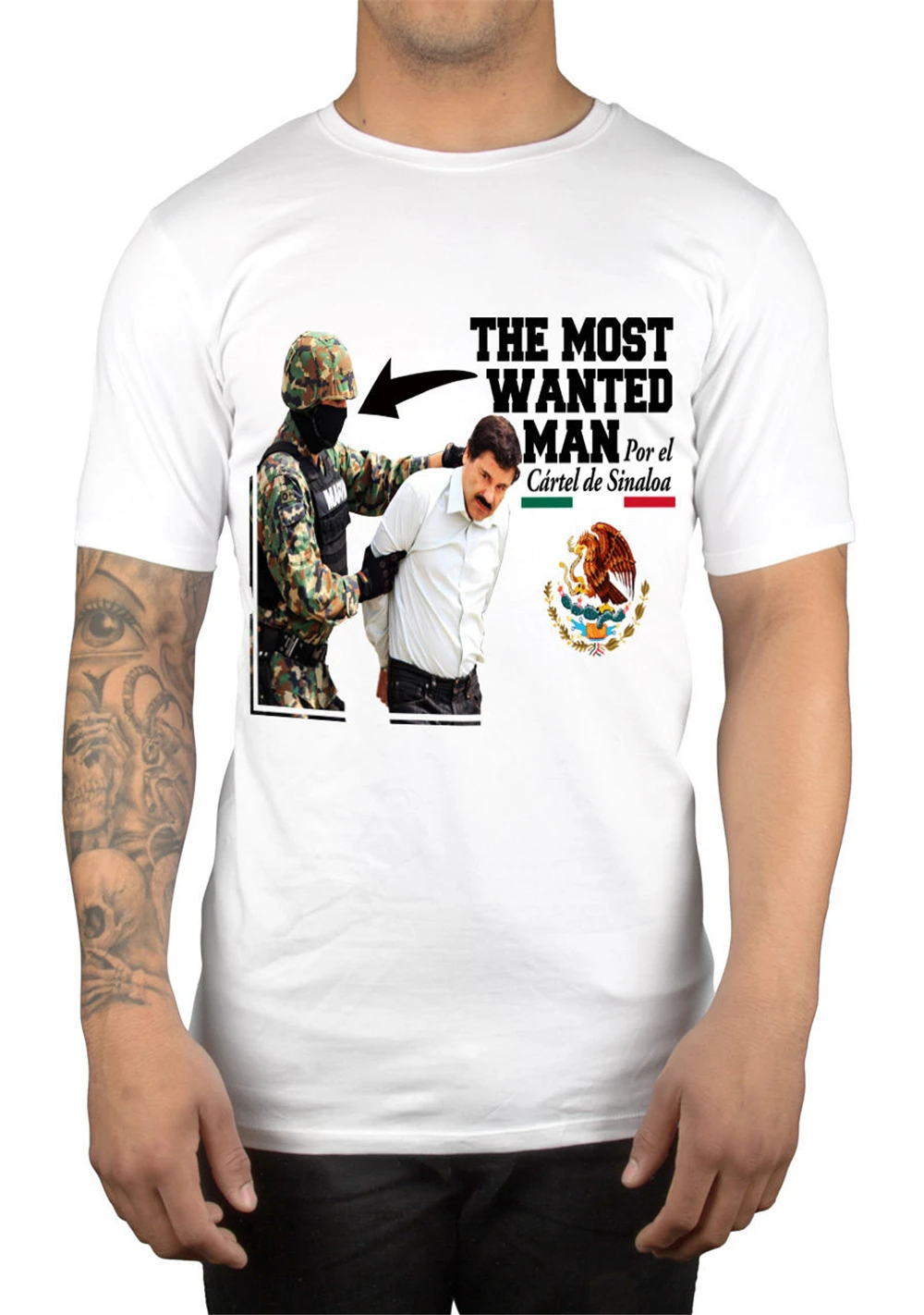 Футболка с принтом &quotThe Most Wanted Man El Chapo&quot &quotDrug Lord Jaoquin Guzman&quot &quotтюрьма&quot