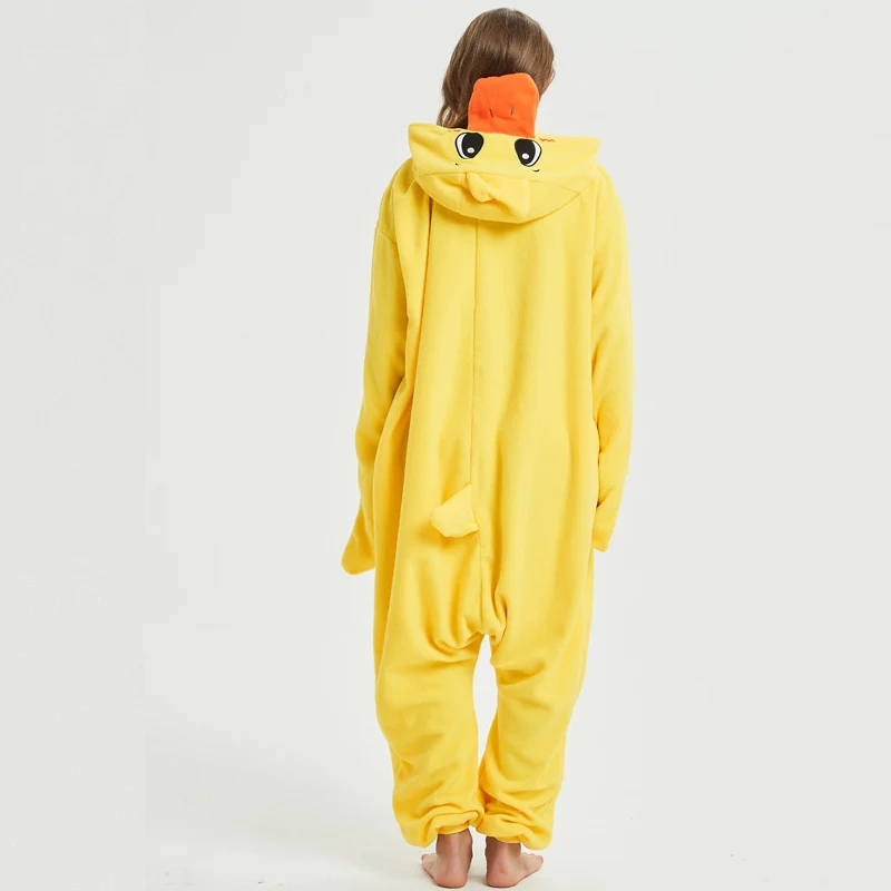 Yellow Duck Kigurumis Animal Women Pajama Suit Adult Onesie Homewear Polar Fleece  Sleepwear Pijamas Carnival Party Costume