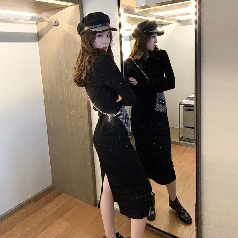 

2020 Autumn Dress Women's New Korean-Style Stylish Mid-Length Black Dress